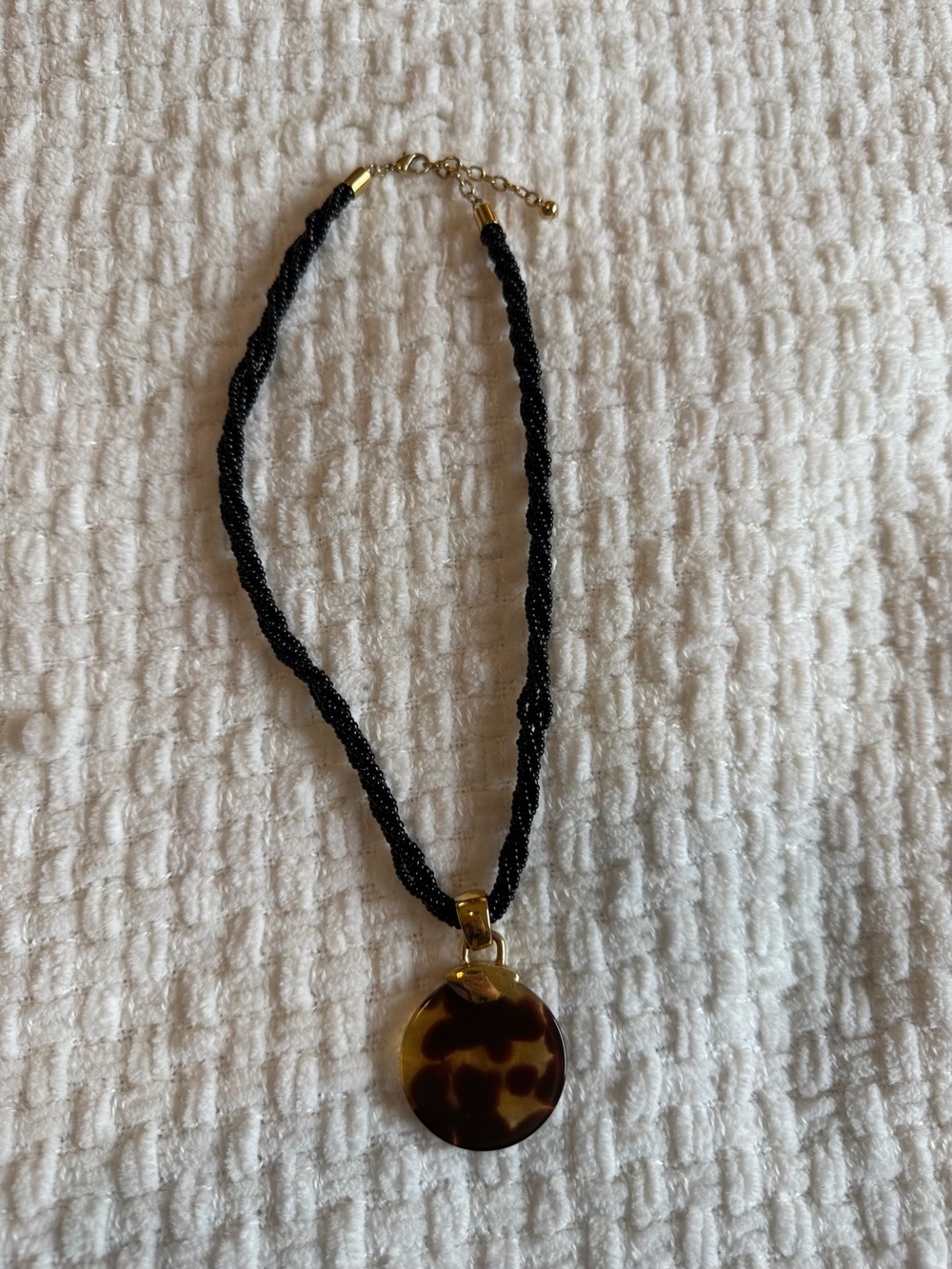 Black Beaded Necklace with Tortoiseshell Pendant